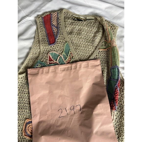 Sigrid Olsen Sport Sweater Vest‎ Womens Large Knit Floral Boho Crochet Linen - Picture 11 of 11